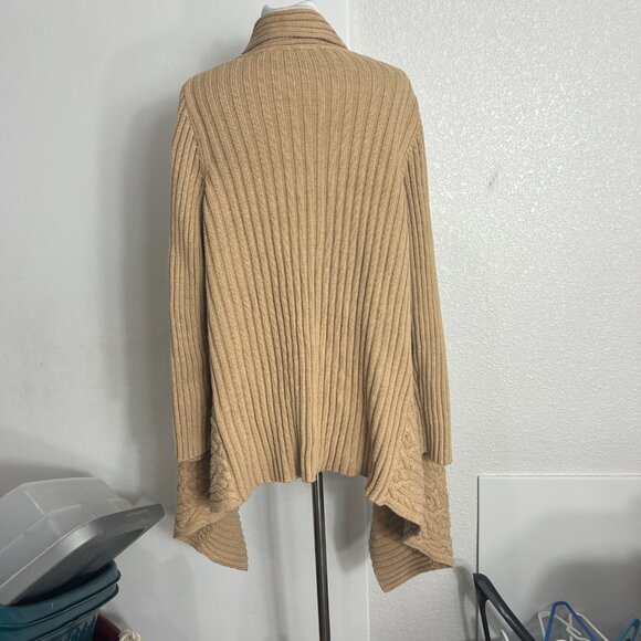 Chicos Womens Size 2 Large Tan Open Front Cardigan Fountain Cable Knit Draped - Picture 2 of 7
